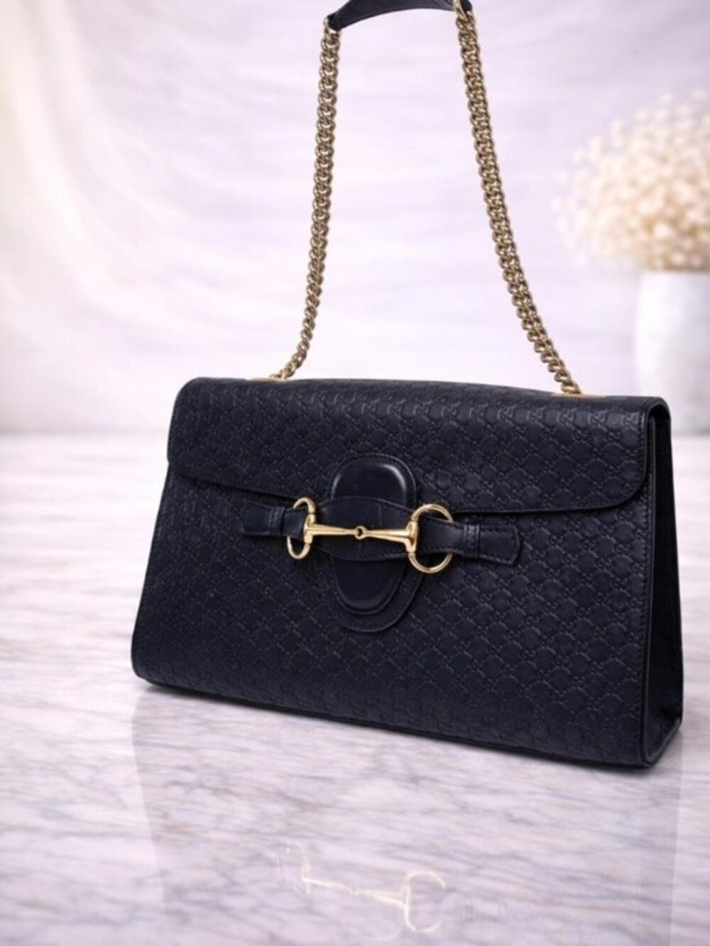 Authentic Gucci Horsebit 1955 Micro GG Leather Shoulder Bag Black Chain Luxury